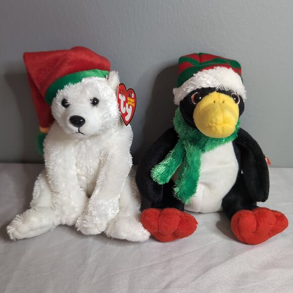 Ty Beanie Babies Snowdrift Bear Toboggan Penguin 2003 Christmas w/tags - Picture 2 of 16